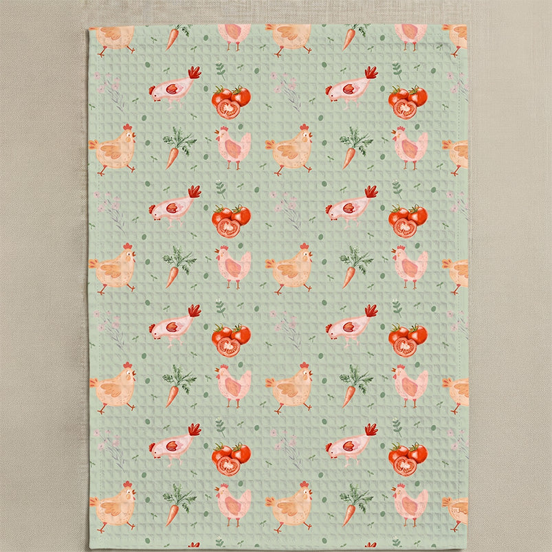 Theedoek met kippen print (per 4 stuks)