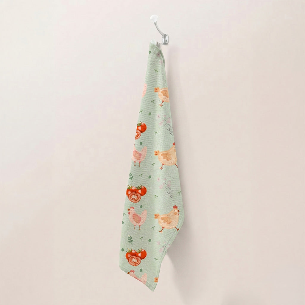 Theedoek met kippen print (per 4 stuks)